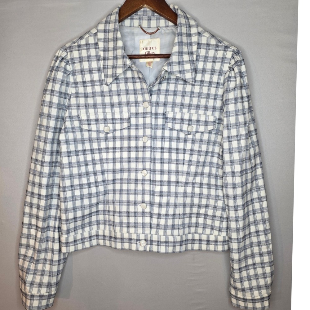 autres filles Cropped blazer jacket blue/white XL pearl buttons faux pockets